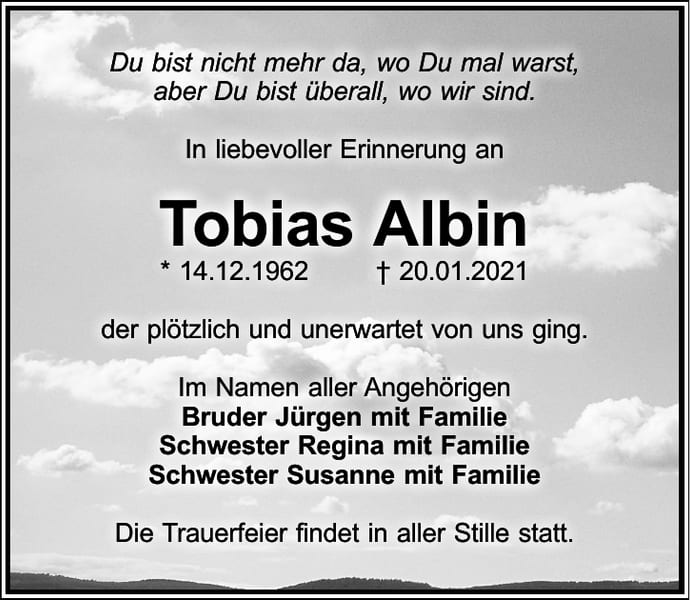 Traueranzeige Tobias Albin