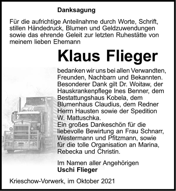 Danksagung Klaus Flieger