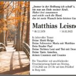 Traueranzeige Matthias Leisner