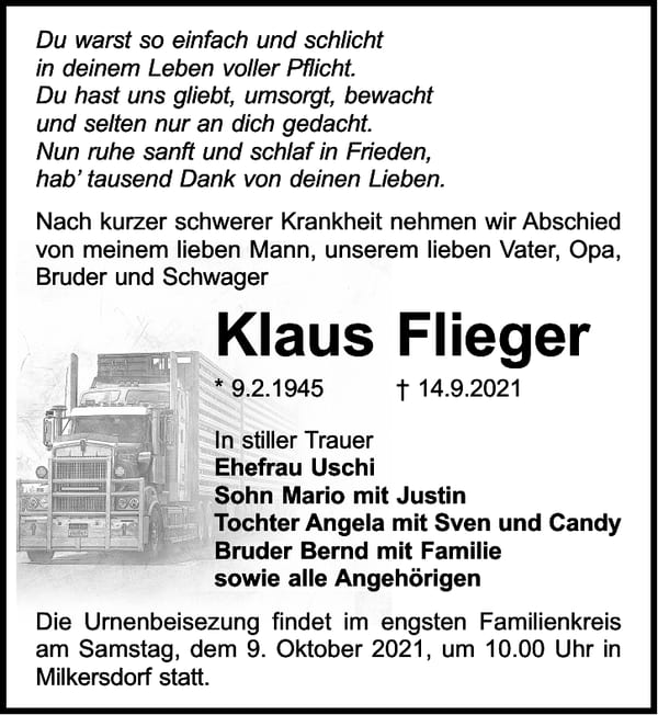 Traueranzeige Klaus Flieger