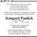 Traueranzeige Irmgard Paulick, geb. Lehmann