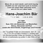 Traueranzeige Hans-Joachim Bär