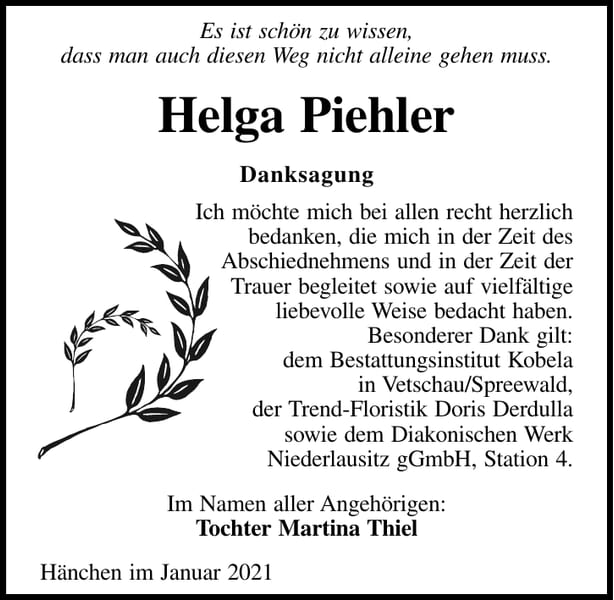 Danksagung Helga Piehler
