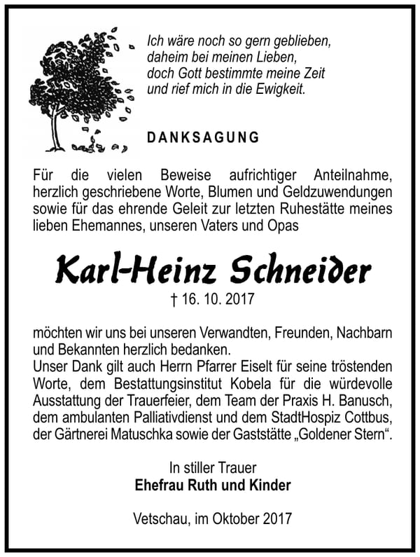 Danksagung Karl-Heinz Schneider