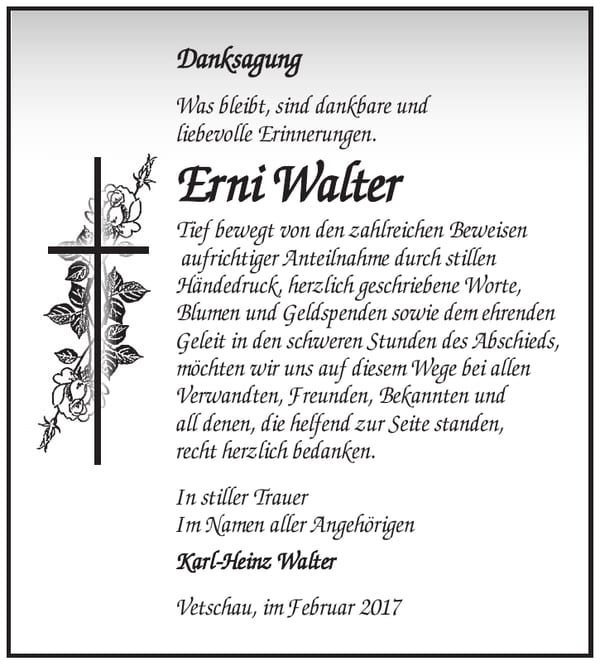 Danksagung Erni Walter