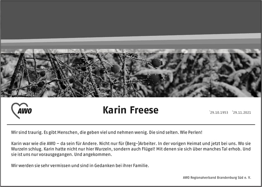 Nachruf Karin Freese