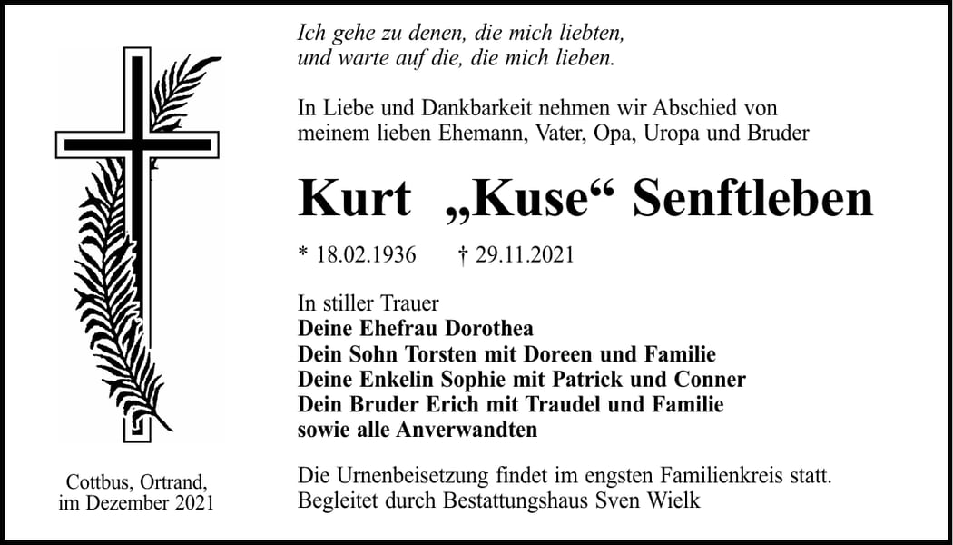 Traueranzeige Kurt „Kuse“ Senftleben