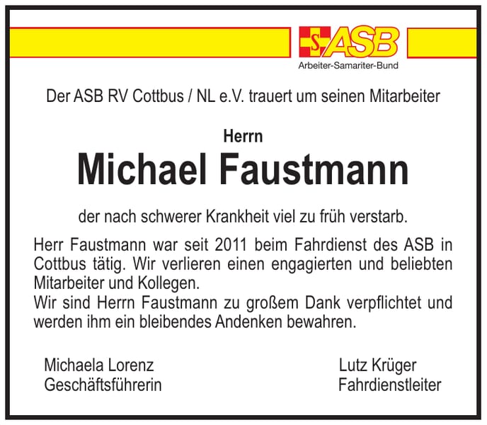 Traueranzeige Michael Faustmann