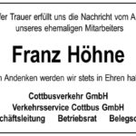 Nachruf Franz Höhne