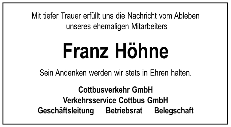 Nachruf Franz Höhne