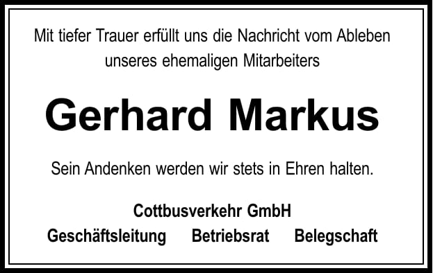 Nachruf Gerhard Markus