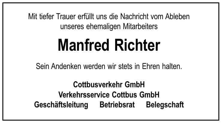 Traueranzeige Manfred Richter