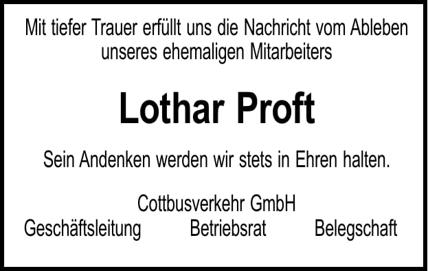 Traueranzeige Lothar Proft