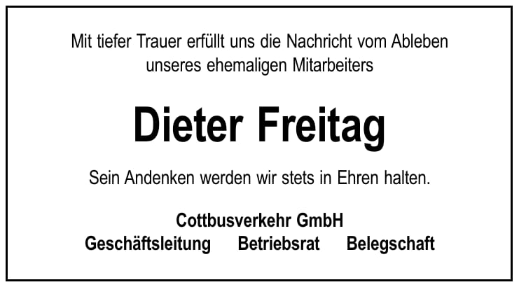 Traueranzeige Dieter Freitag