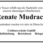 Traueranzeige Renate Mudrack