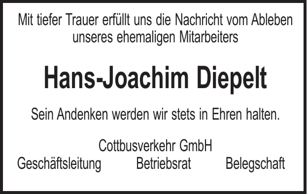 Traueranzeige Hans-Joachim Diepelt