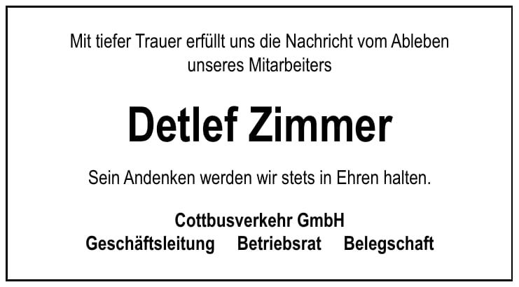 Traueranzeige Detlef Zimmer