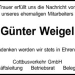 Traueranzeige Günter Weigel