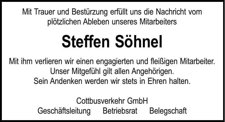 Traueranzeige Steffen Söhnel