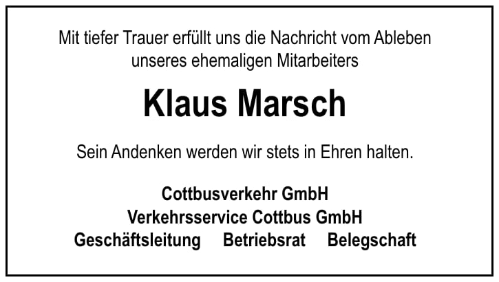Nachruf Klaus Marsch