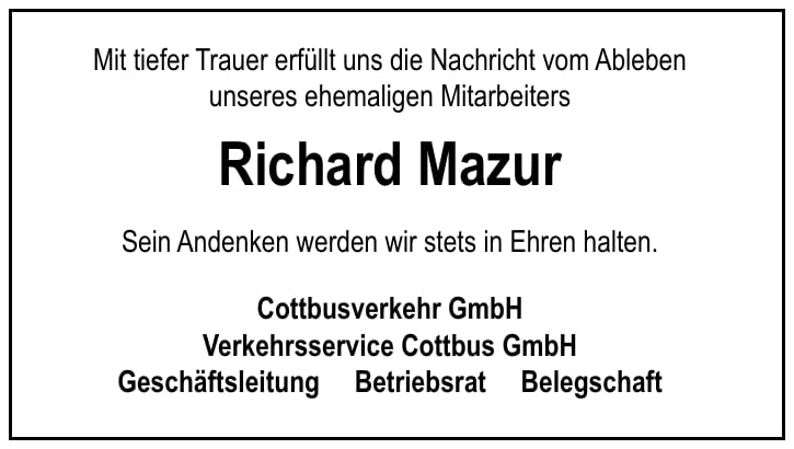 Nachruf Richard Mazur