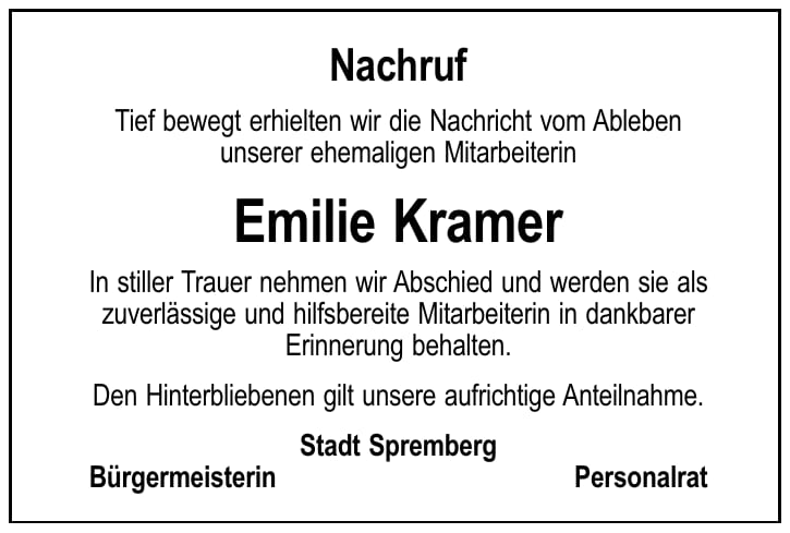 Nachruf Emilie Kramer