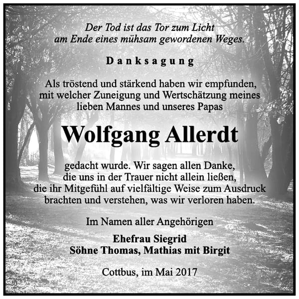 Danksagung Wolfgang Allerdt