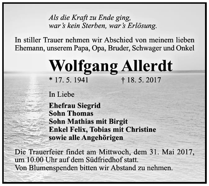 Traueranzeige Wolfgang Allerdt