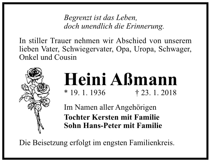 Traueranzeige Heini Aßmann