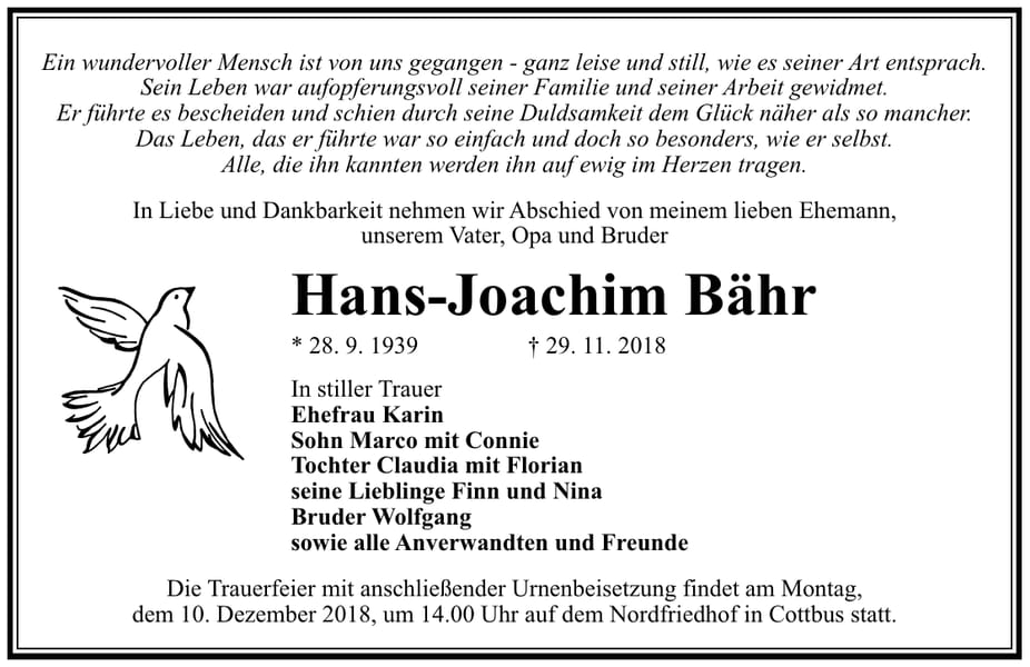 Traueranzeige Hans-Joachim Bähr