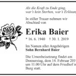 Traueranzeige Erika Baier