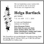 Traueranzeige Helga Bartlack, geb. Sehnert