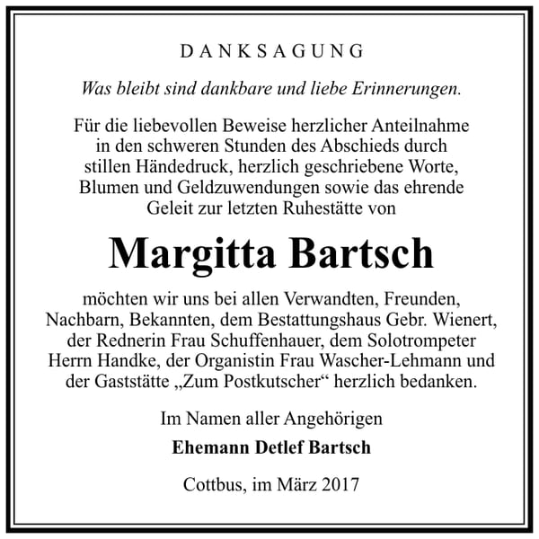 Danksagung Margitta Bartsch