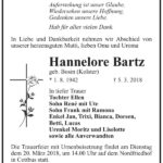 Traueranzeige Hannelore Bartz, geb. Bosin