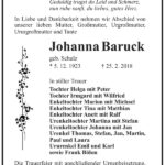Traueranzeige Johanna Baruck, geb. Schulz