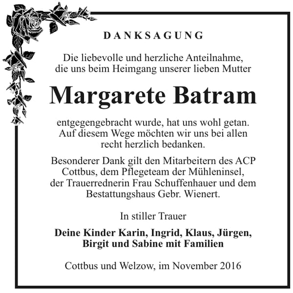 Danksagung Margarete Batram