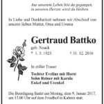 Traueranzeige Gertraud Battko, geb. Noack