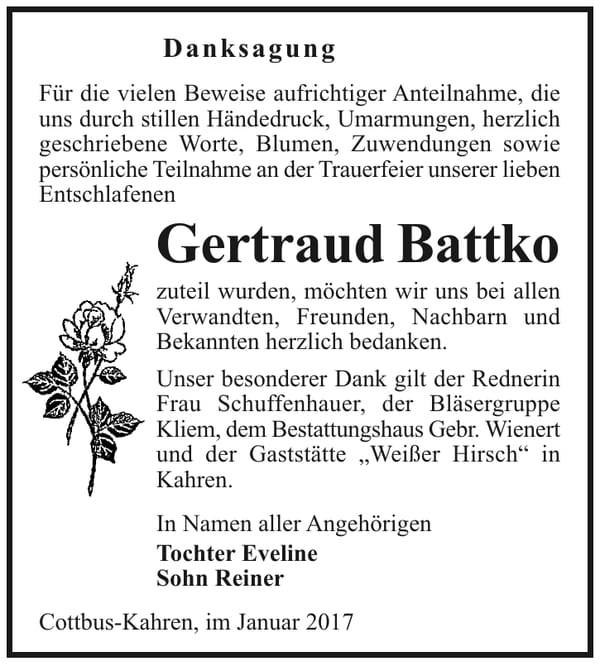 Danksagung Gertraud Battko