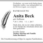 Danksagung Anita Beck, geb. Hoffmann