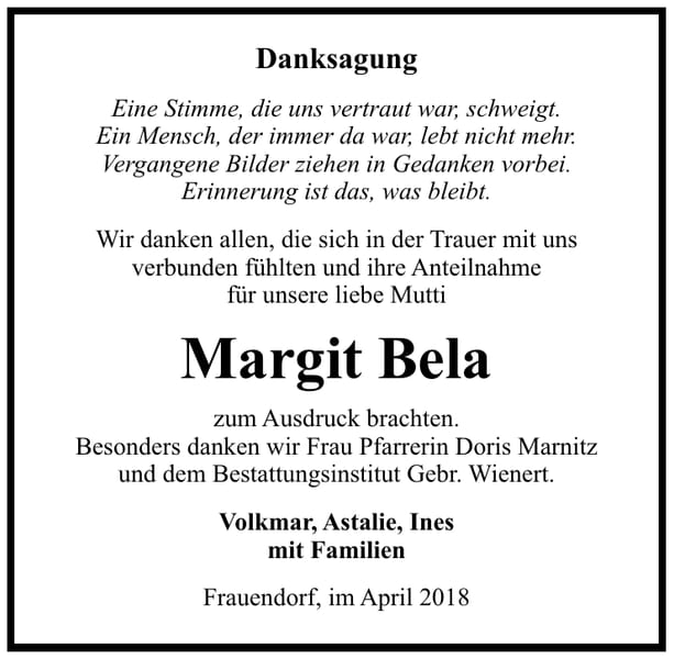 Danksagung Margit Bela