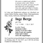 Traueranzeige Inge Berge, geb. May