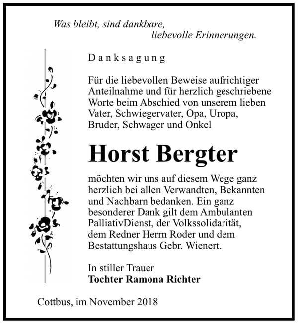 Danksagung Horst Bergter