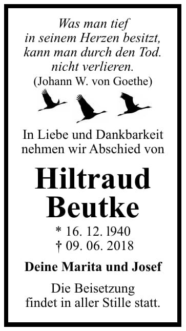 Traueranzeige Hiltraud Beutke