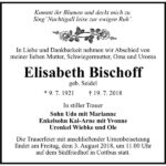 Traueranzeige Elisabeth Bischoff, geb. Seidel