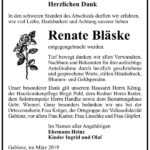 Traueranzeige Renate Bläske