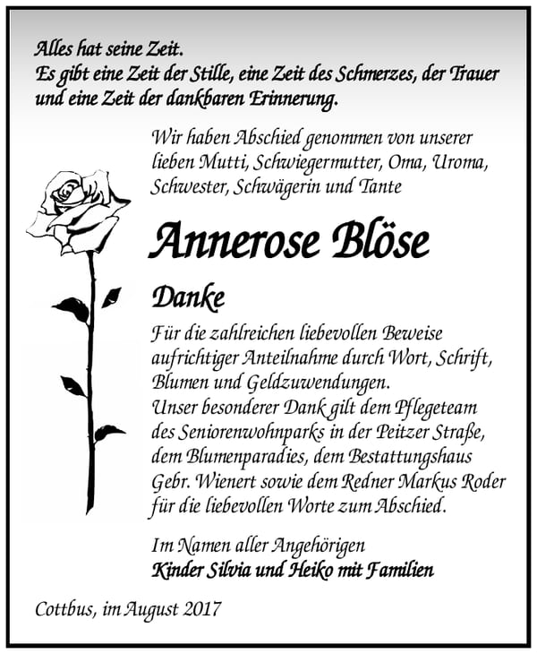 Danksagung Annerose Blöse