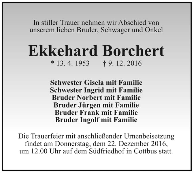 Traueranzeige Ekkehard Borchert