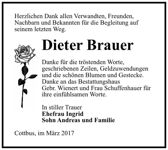 Danksagung Dieter Brauer
