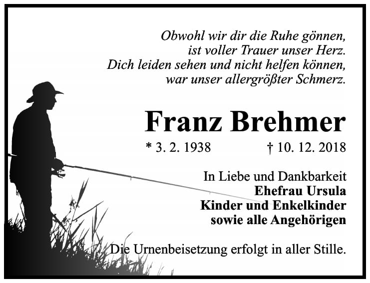 Traueranzeige Franz Brehmer