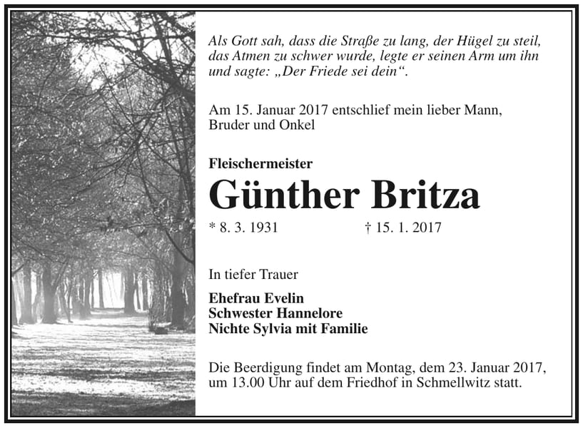 Traueranzeige Günther Britza